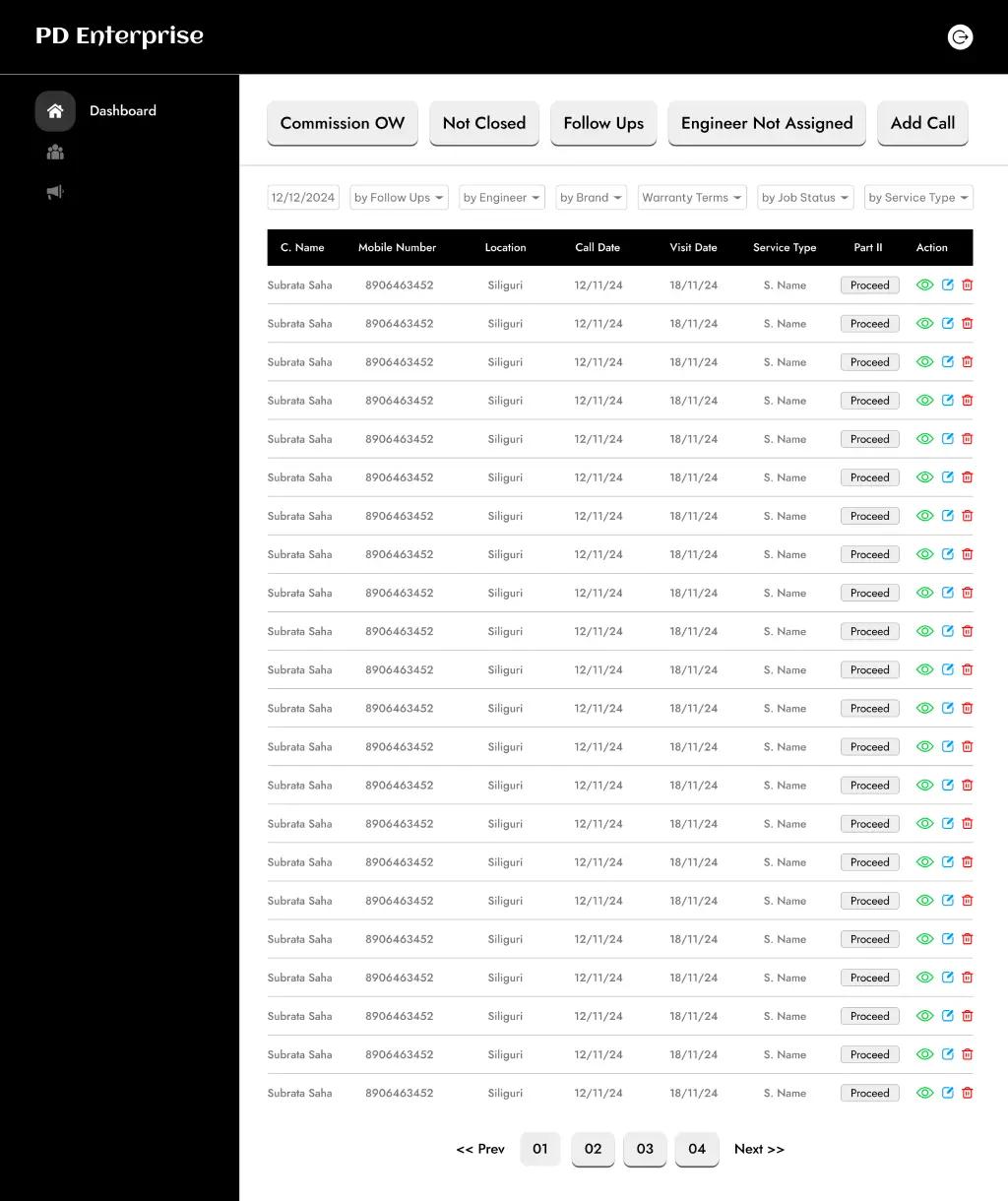 Service center ERP Software